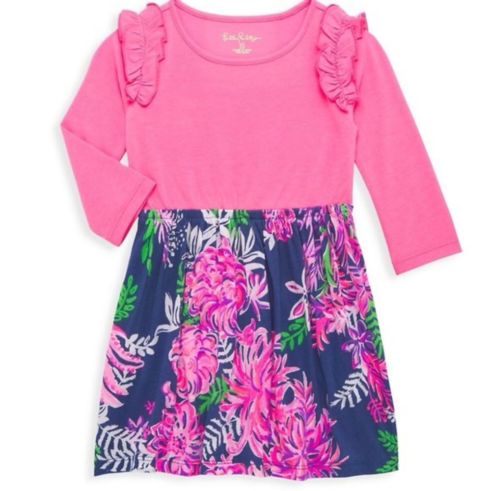Lilly Pulitzer Girl's Kiera Floral Ruffle Cotton Dress Sz XS 2-3